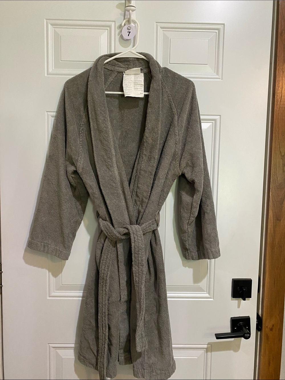 IKEA Gray Cotton Terry Bath Robe - Belted Shawl Collar S/M
